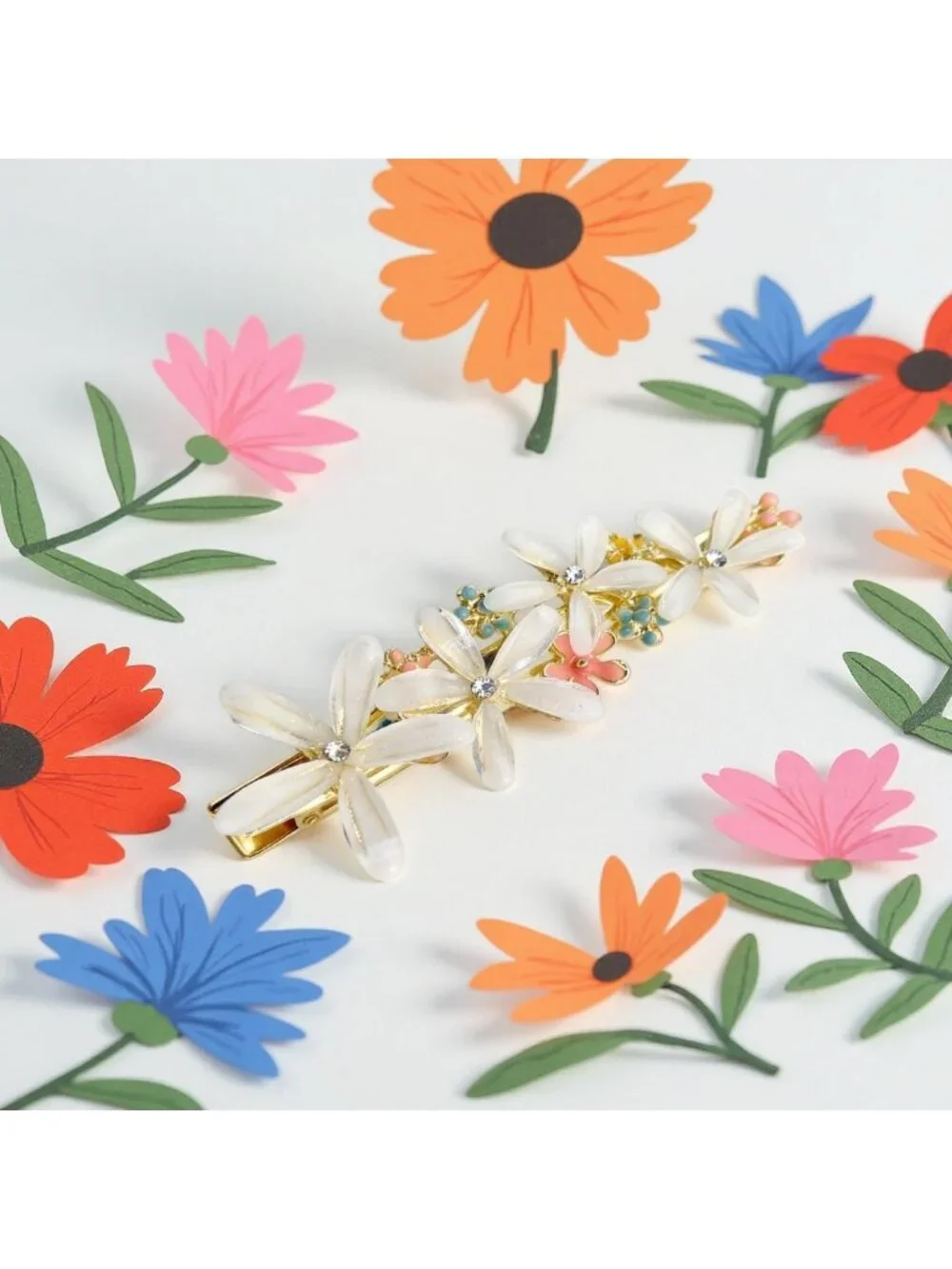 Vintage Floral Hair Clips Set, 3 Pcs Rhinestone Barrettes for Weddings & Spring